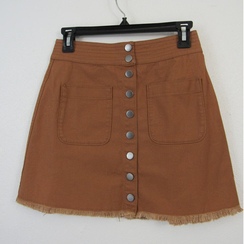 Madewell 00 Burnt Sienna Raw Hemline High Waist A line Mini Skirt Camel